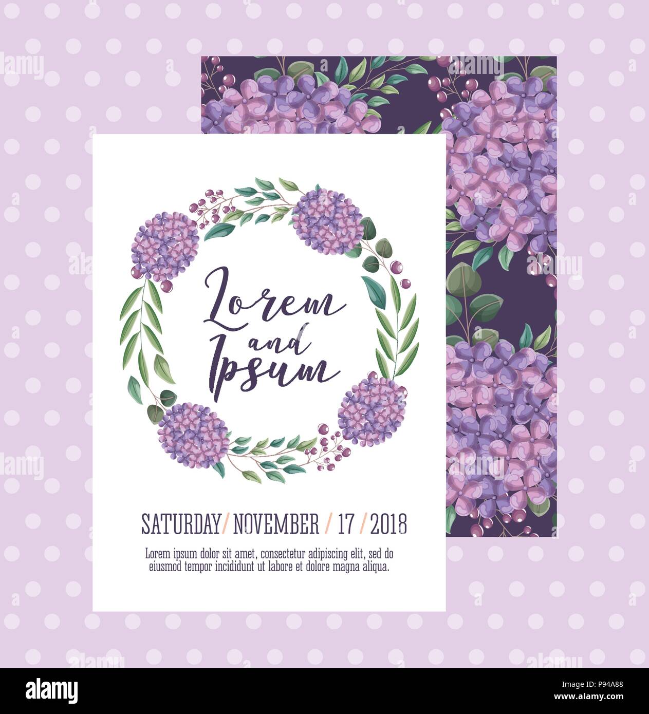 wedding card wreath flowers leaves natural decoration vector ...