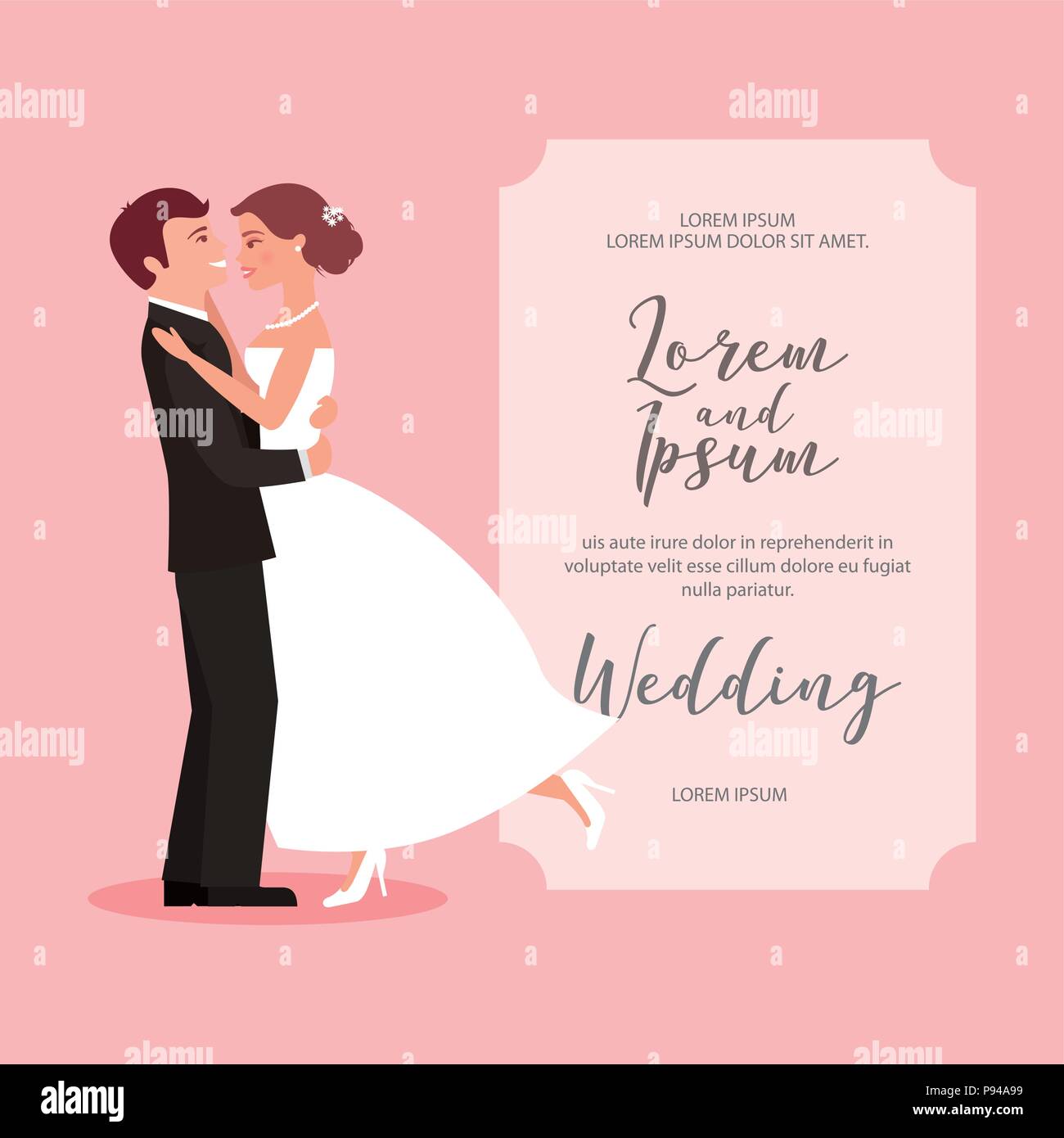 bride and groom their first dance wedding card vector illustration ...