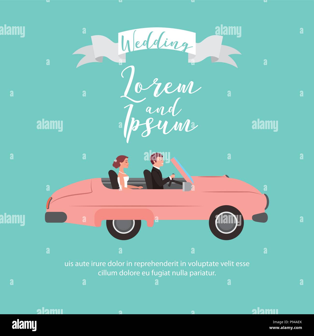 young couple in the car on their wedding day vector illustration Stock ...