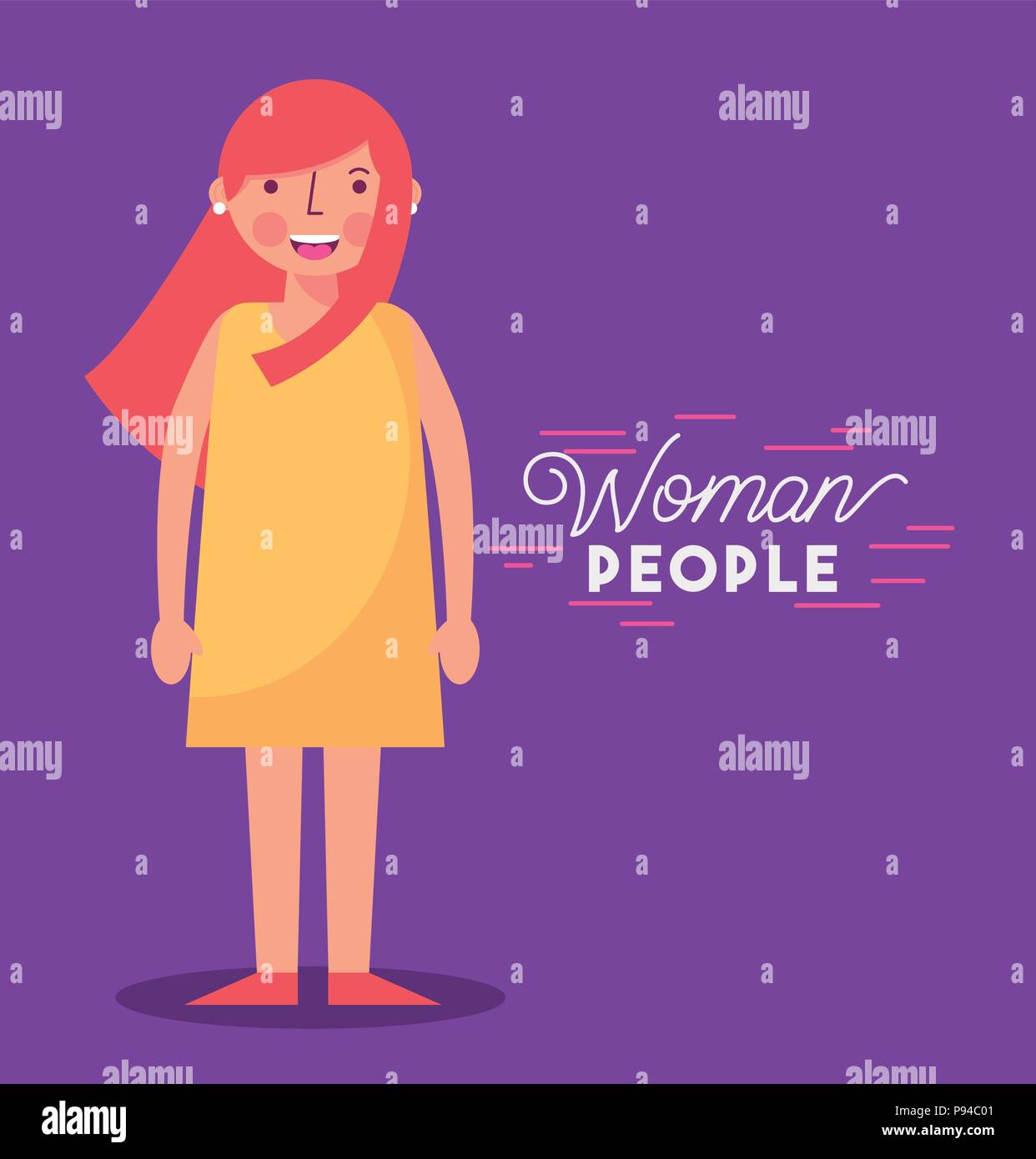 People Woman Character Yellow Dress Wave Hair Vector Illustration