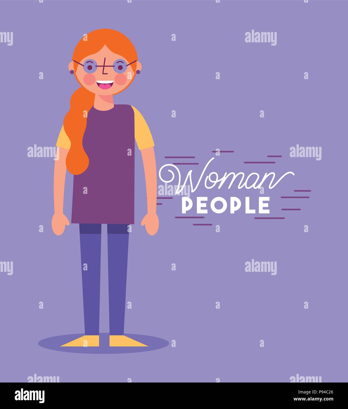 People Woman Character With Glasses Purple Shirt Smiling Vector