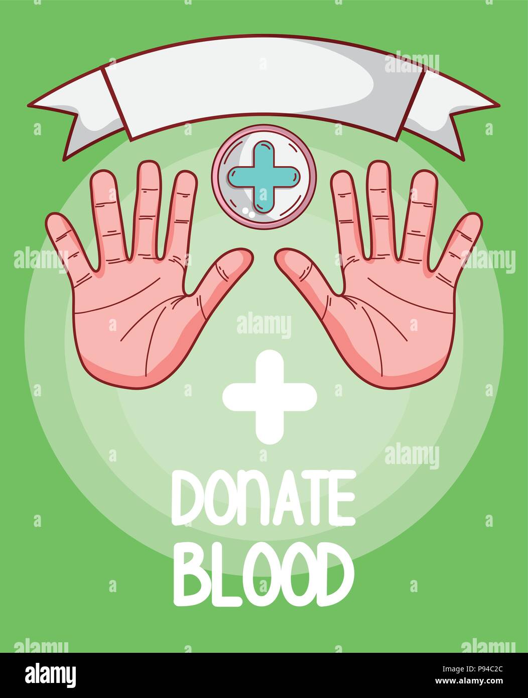 Donate blood hands with open palms and medical symbol vector ...