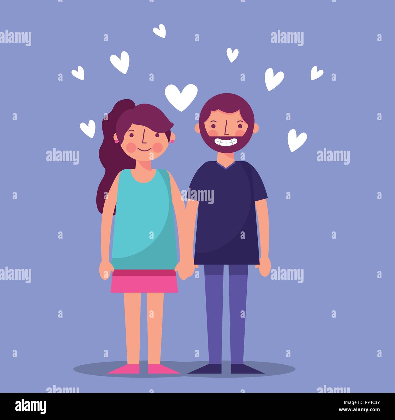 cute couple love hearts holding hands vector illustration Stock Vector ...