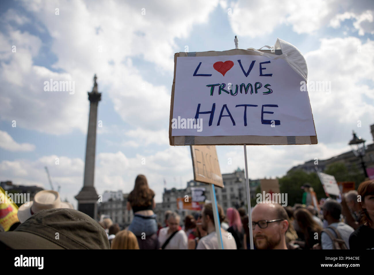 Handmade placard at the Carnival of Resistance against Trump celebrated in London on the 13th July 2018 Stock Photo