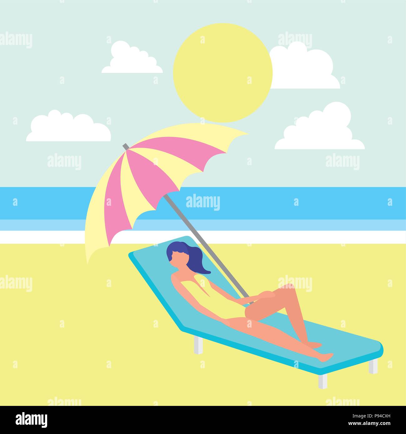 summer time beach sun girl lying down vector illustration Stock Vector