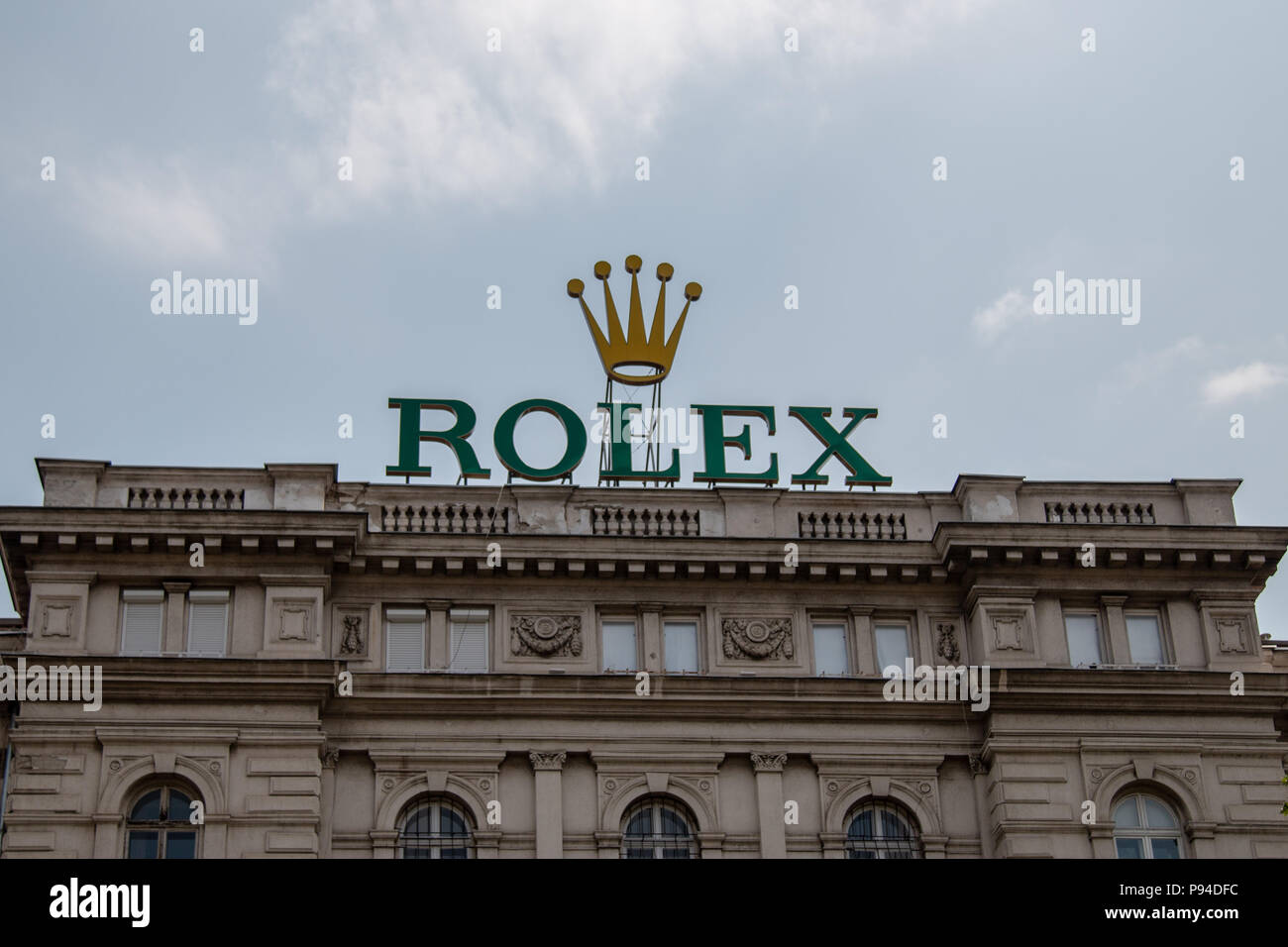 The Rolex sign on top of a building in Budapest, Hungary Stock Photo - Alamy