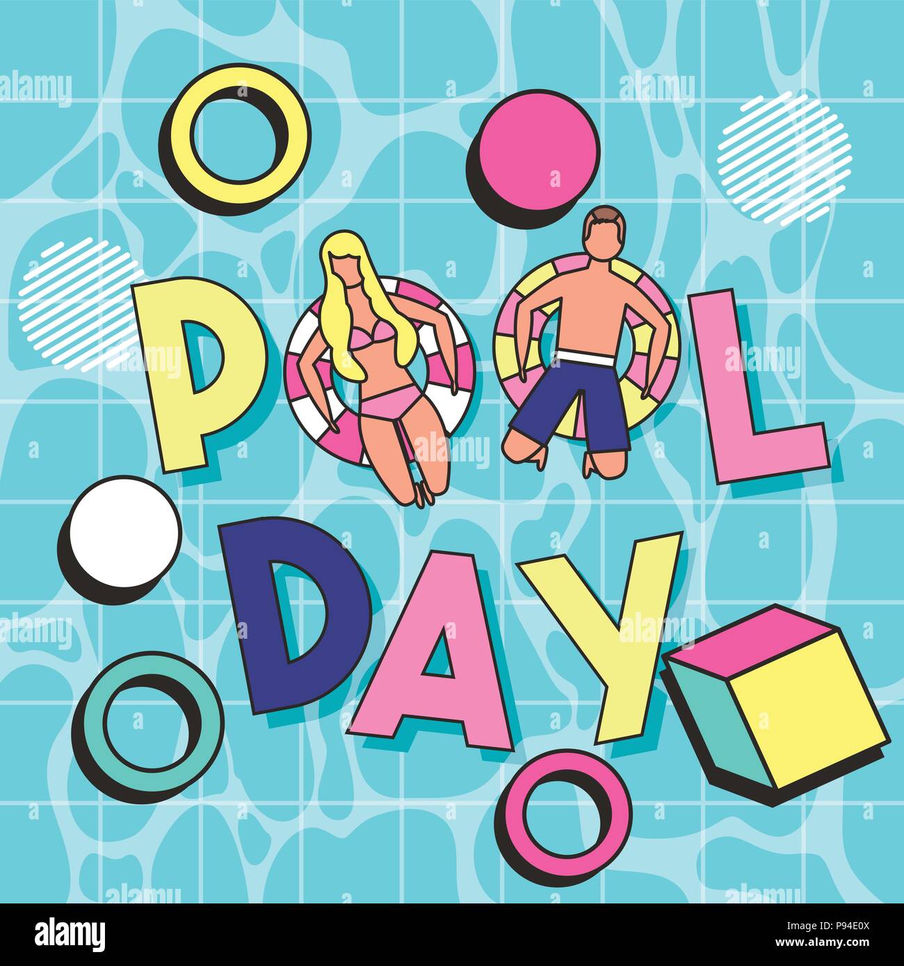 summer time vacations pool day fun figures isometric floats vector ...