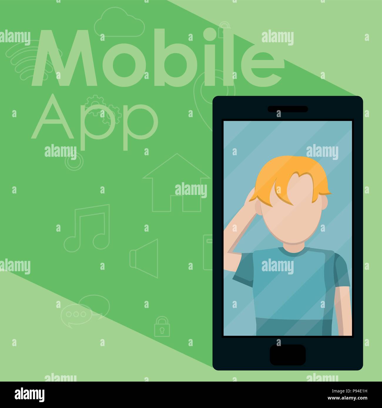 Young man using smartphone mobile apps vector illustration graphic ...