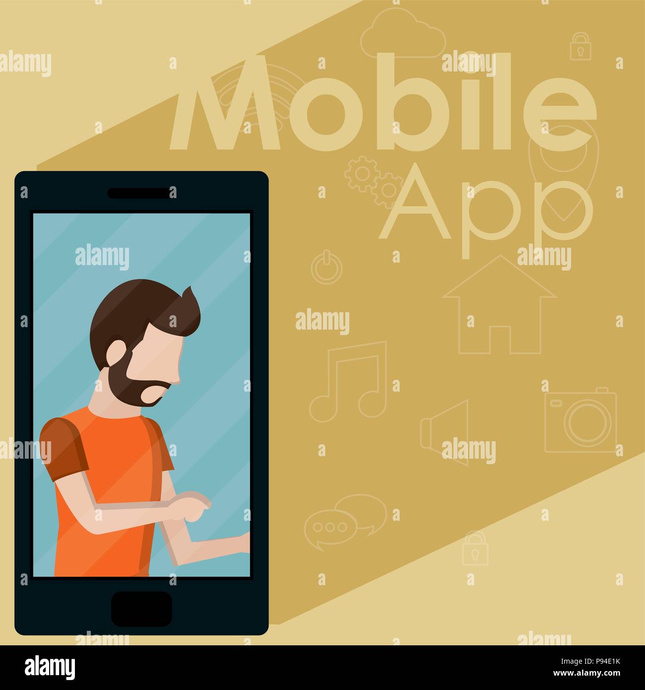Young man using smartphone mobile apps vector illustration graphic ...