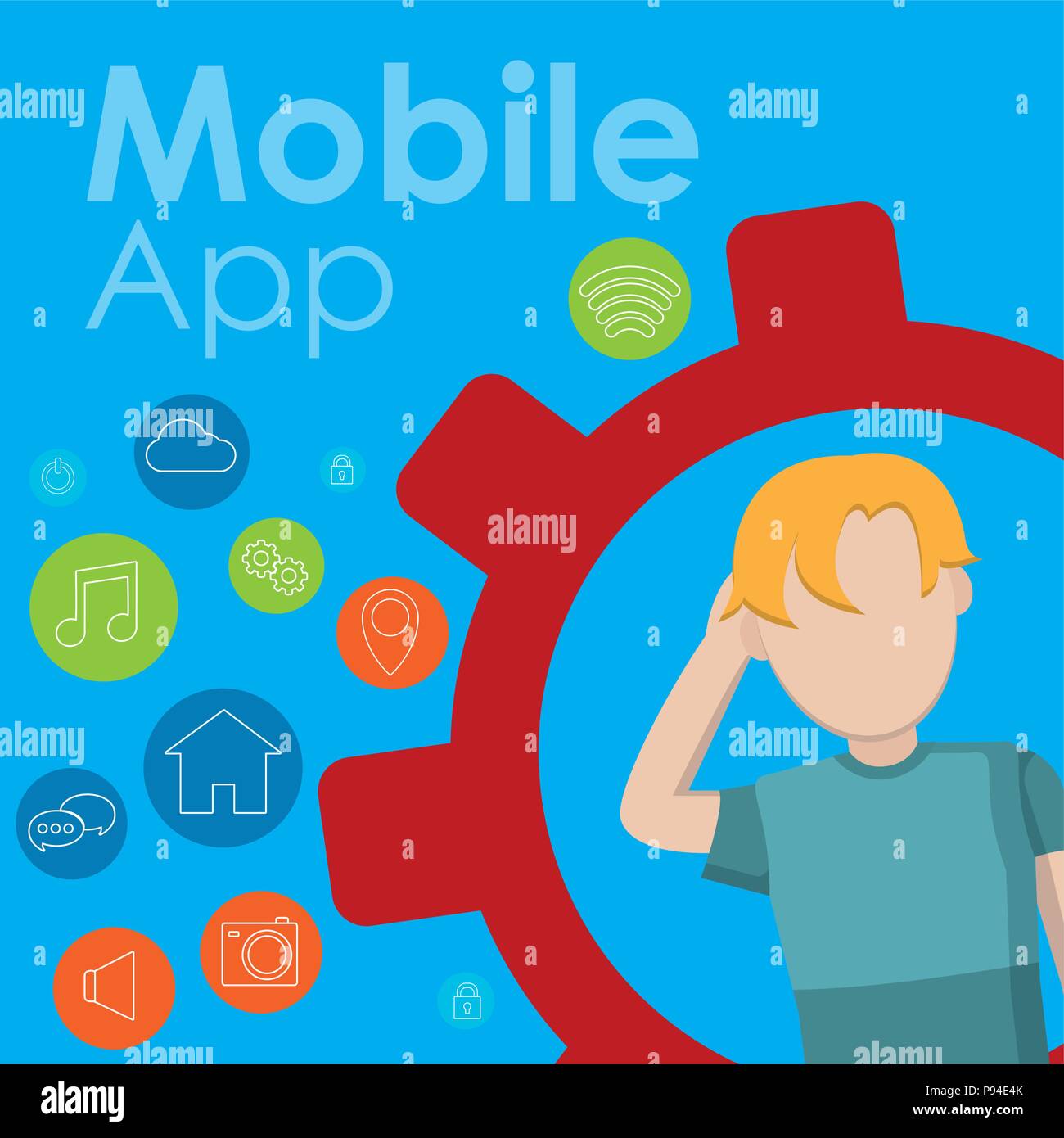 Young man using smartphone mobile apps vector illustration graphic ...