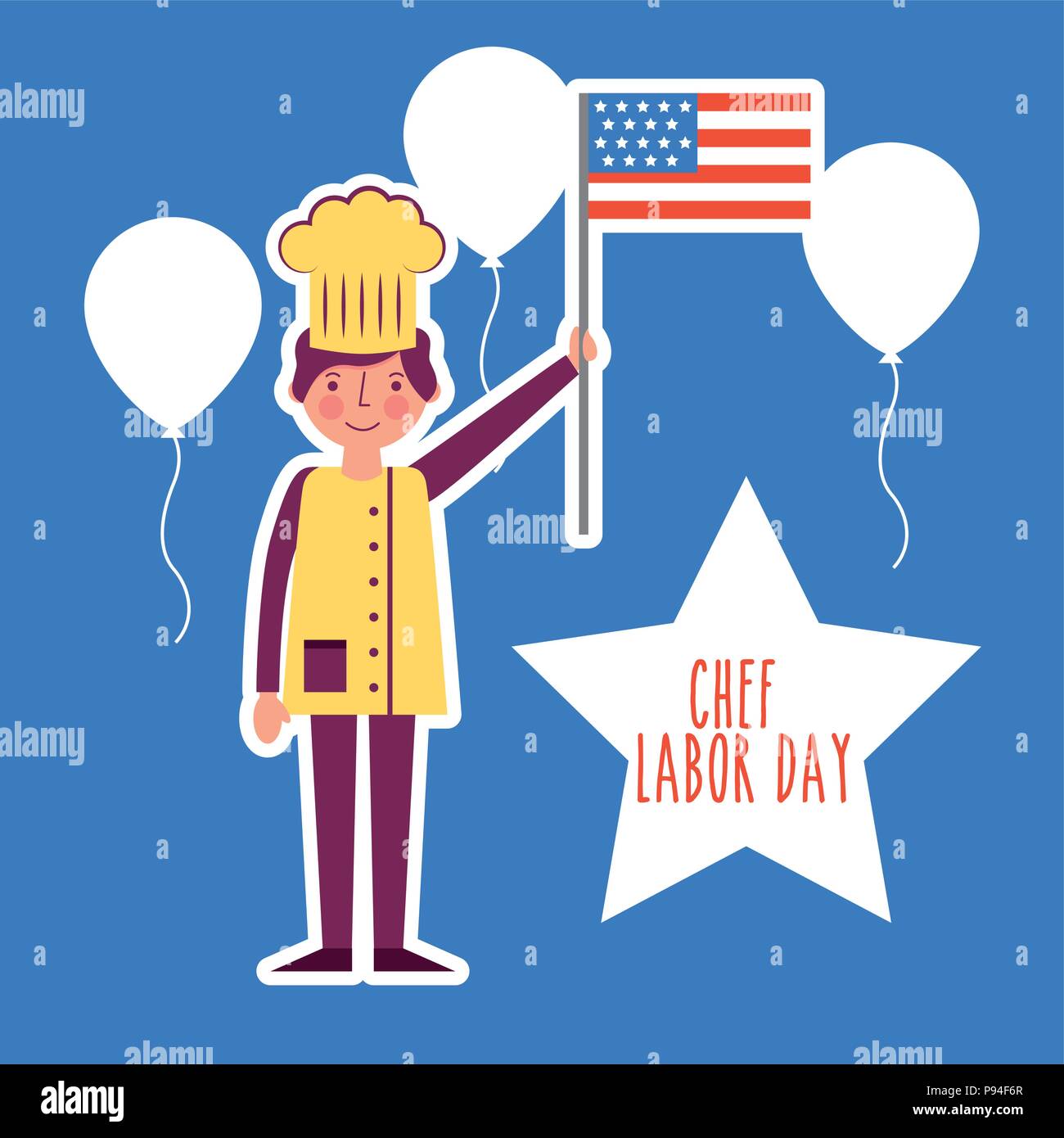 labor day card smiling man celebrate chef balloons american flag vector ...