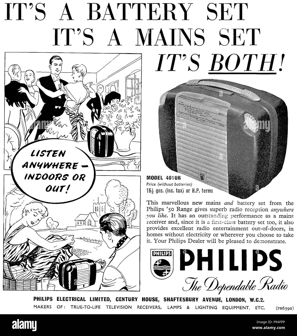 1950 British advertisement for the Pifco Electric Vibratory Massager. Stock Photo