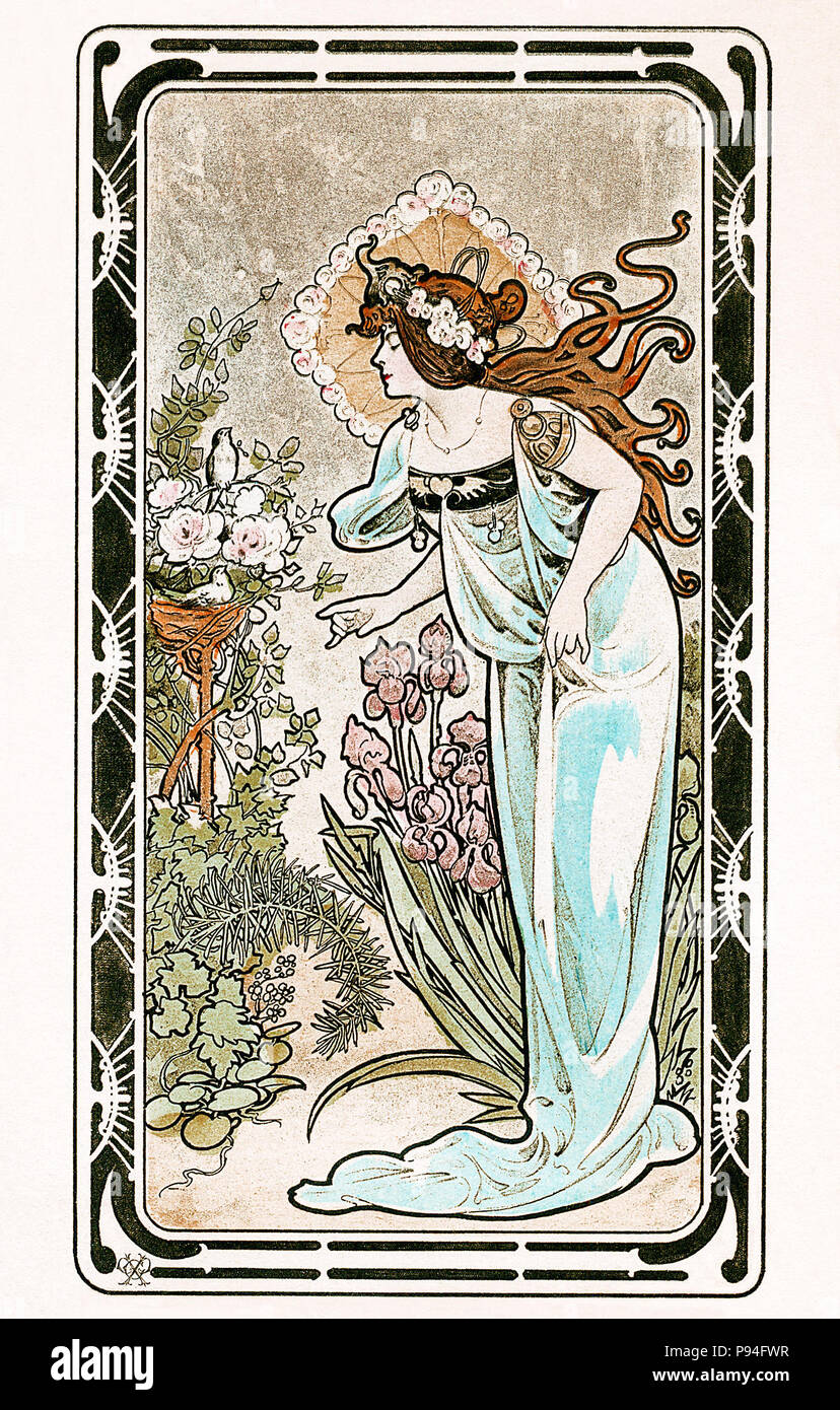 Vintage German art nouveau postcard. Stock Photo