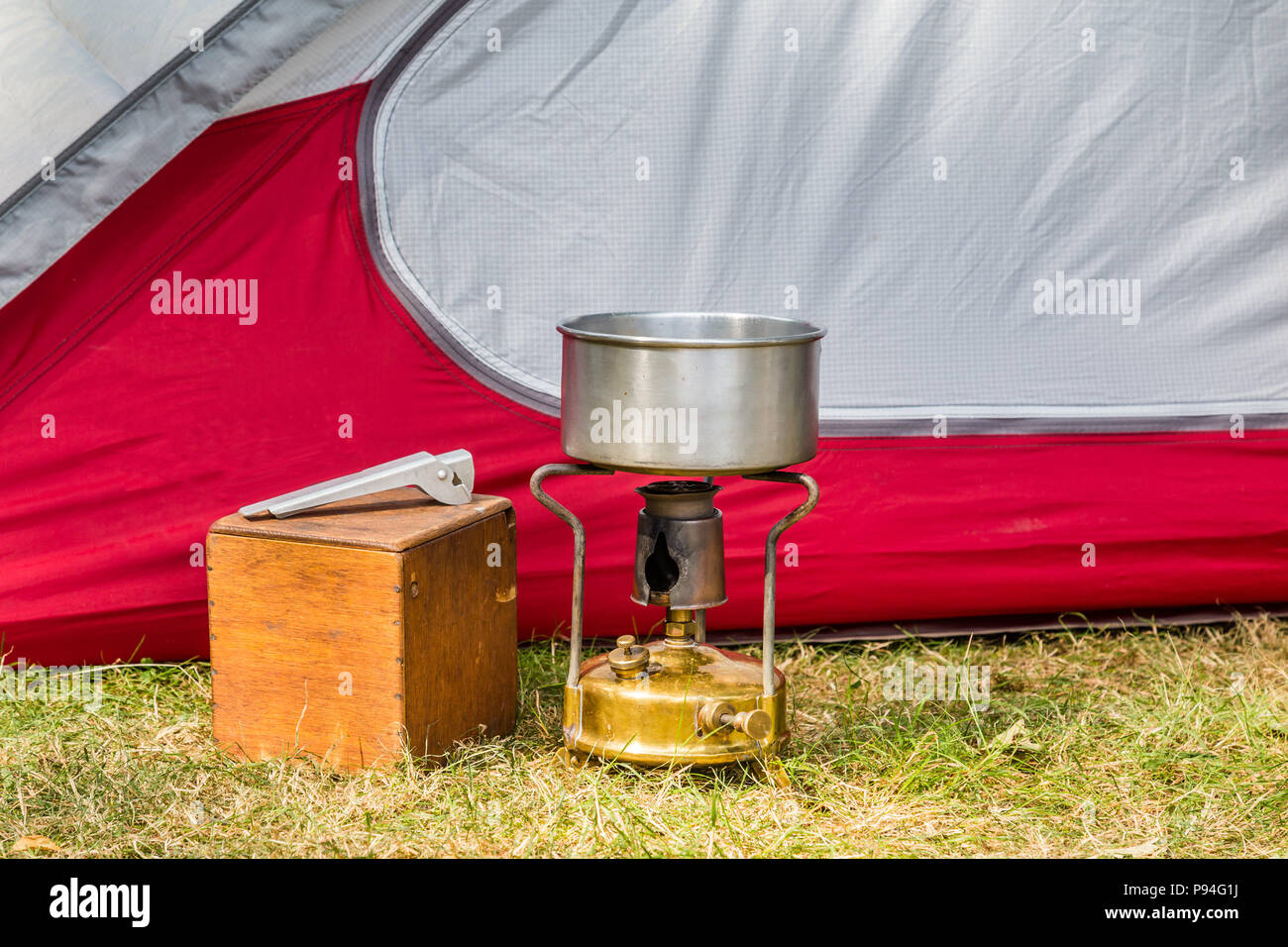 Cooking equipment on a campsite Stock Photo Alamy