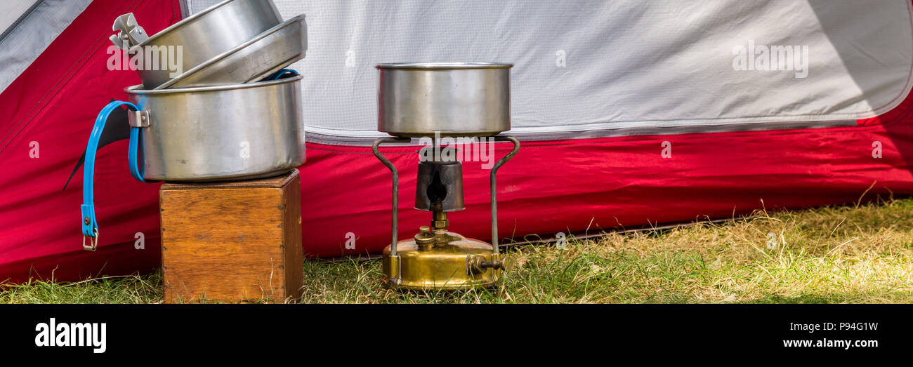 Cooking equipment on a campsite Stock Photo Alamy