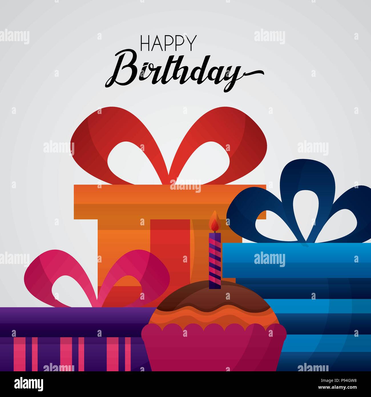 happy birthday card cake gift boxes colors vector illustration Stock ...