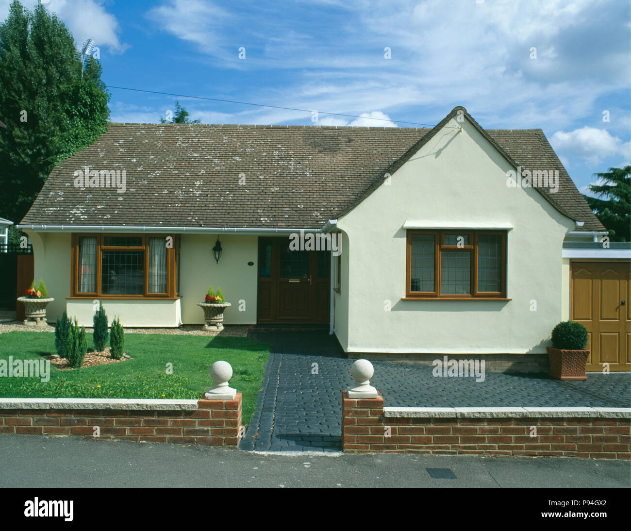 Newly painted cream suburban bungalow Stock Photo