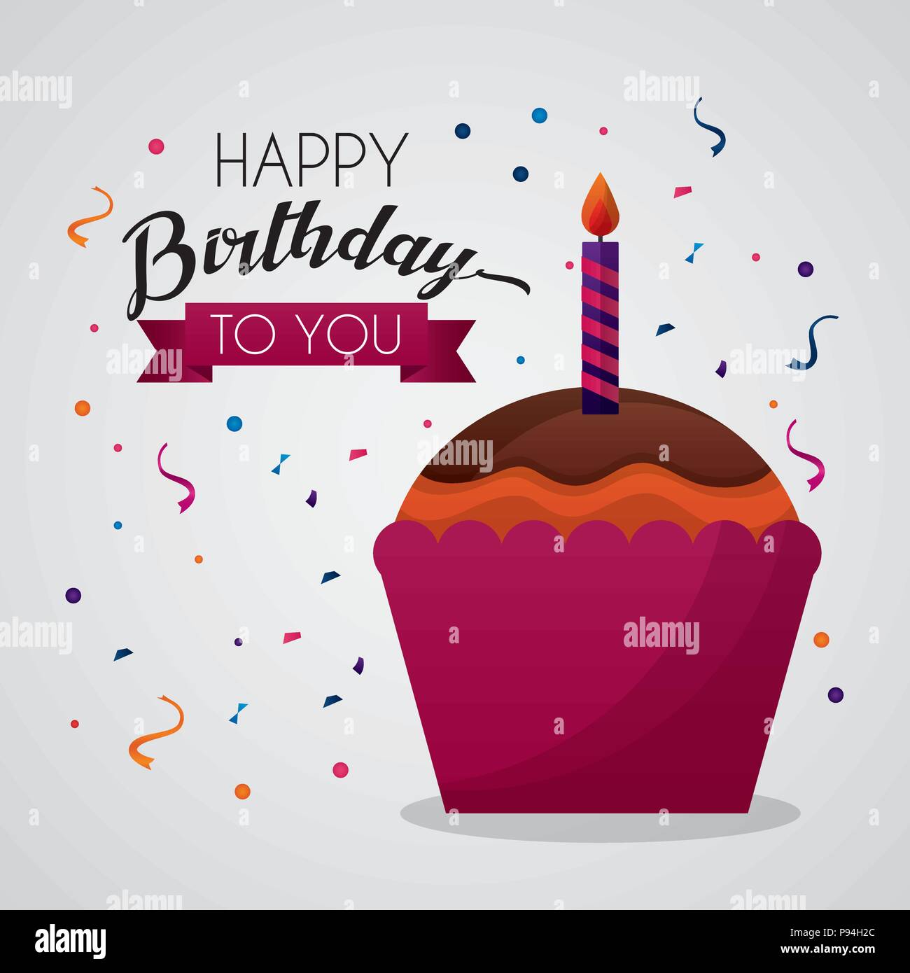 happy birthday card strawberry cake candle confetti vector illustration