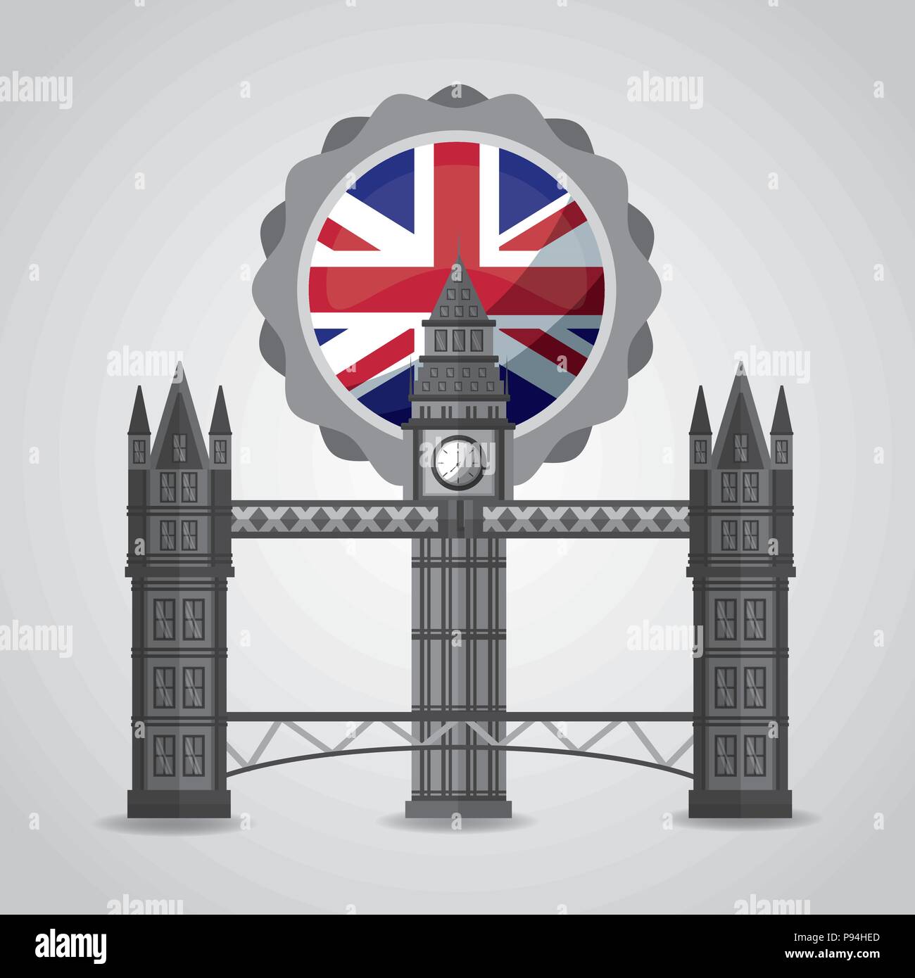 united kingdom places flag london brigde sticker flag vector illustration Stock Vector