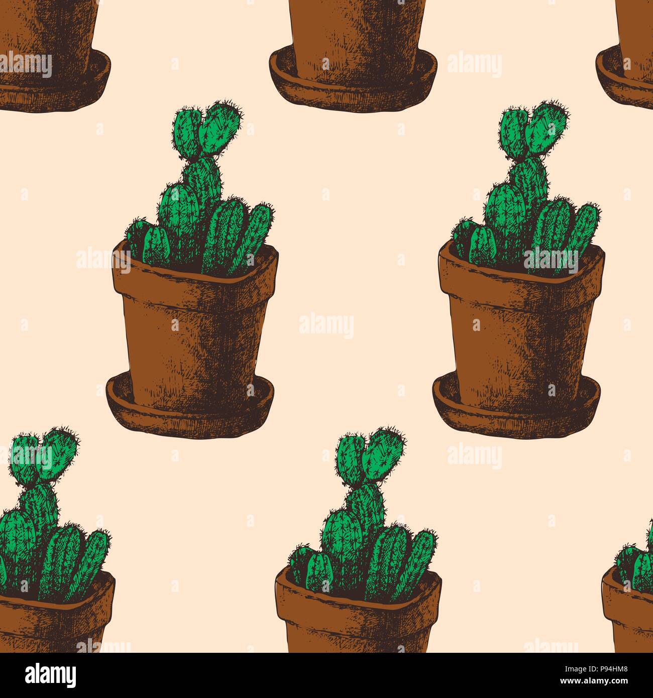 Hand drawn cactus seamless pattern Stock Vector Image & Art - Alamy