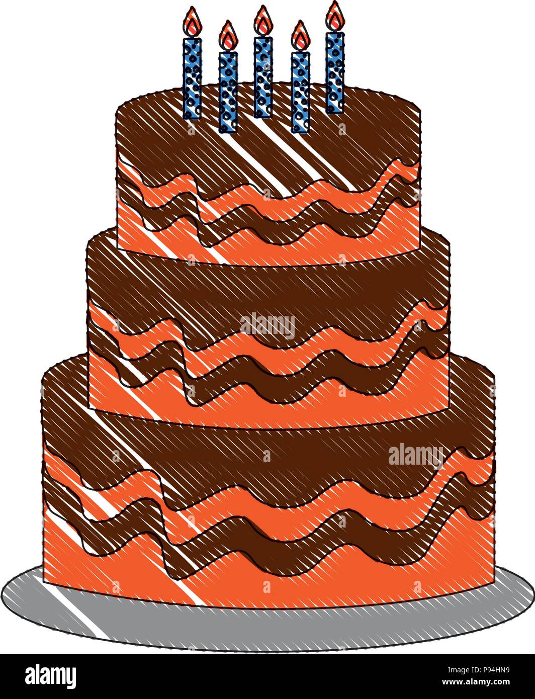 sweet birthday cake with candles decoration vector illustration Stock ...