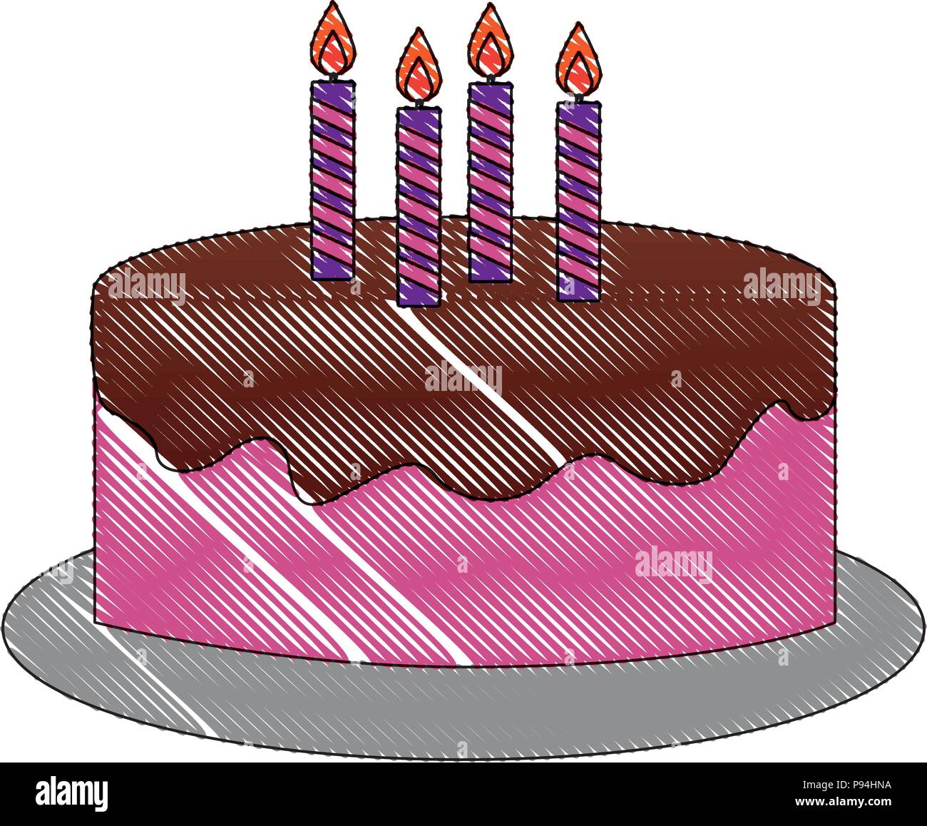 sweet birthday cake with candles decoration vector illustration Stock ...