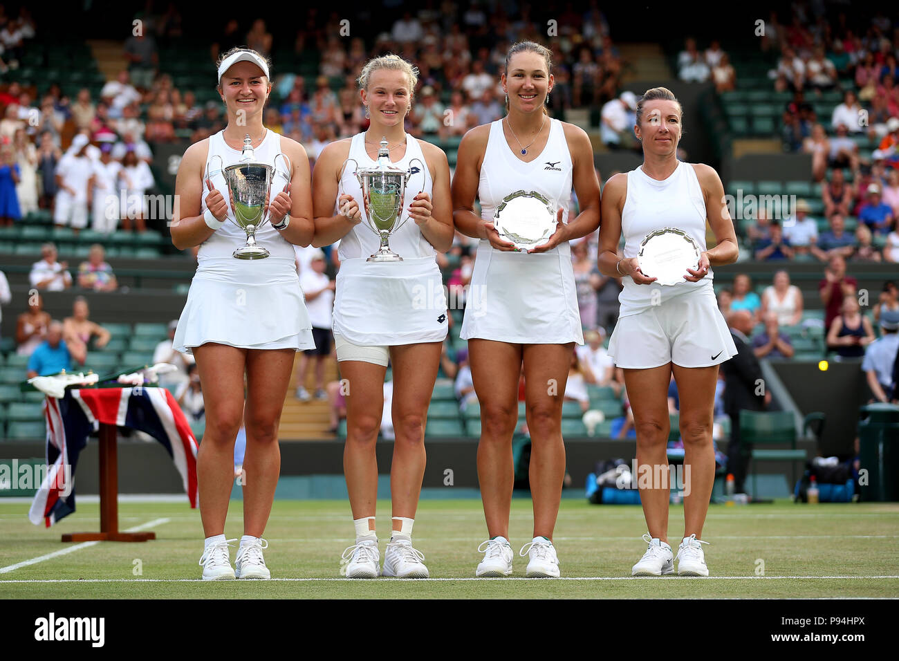 Katerina Siniakova (second left) and Barbora Krejcikova (left