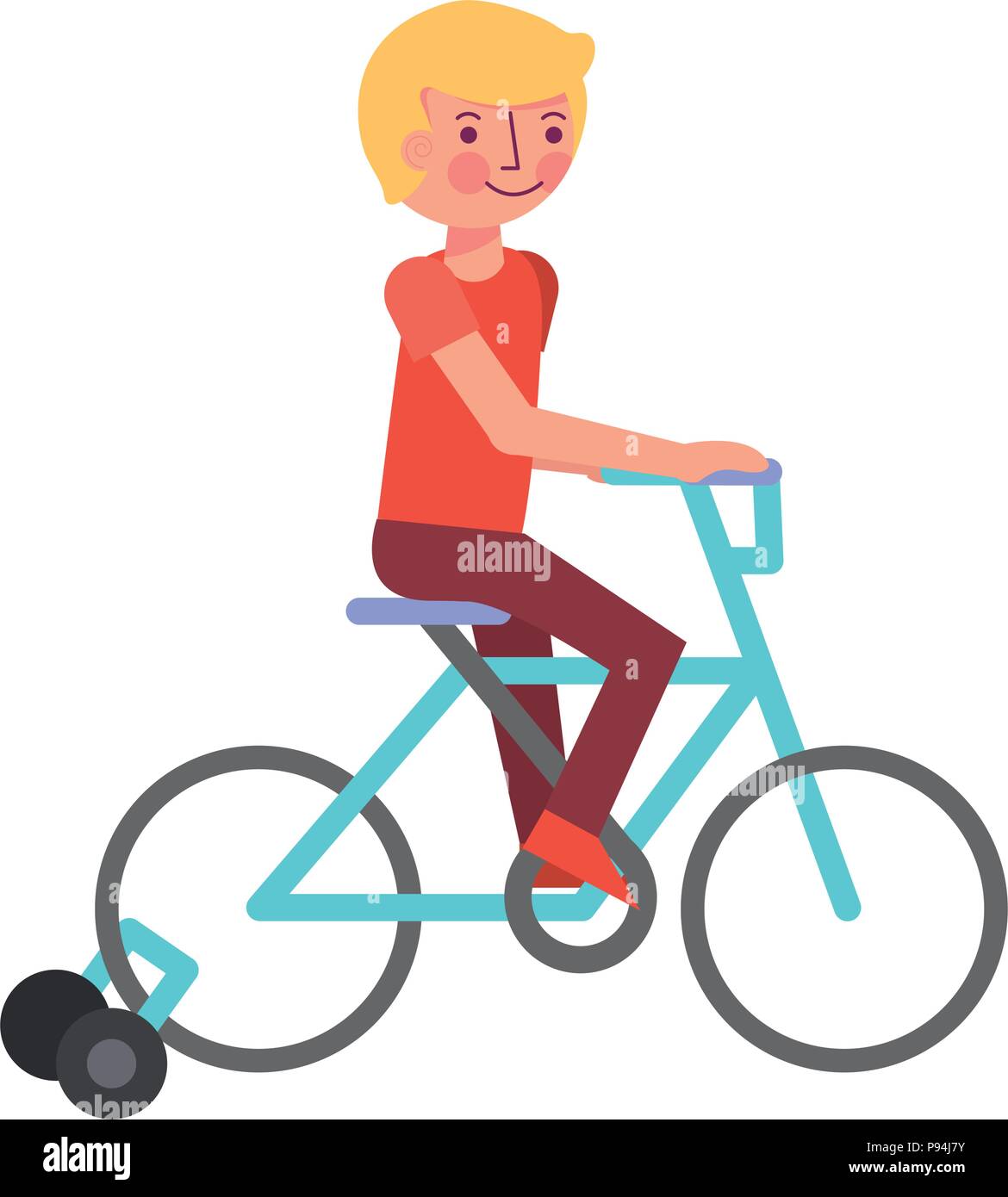 little boy in bicycle with auxiliary rims vector illustration design Stock Vector