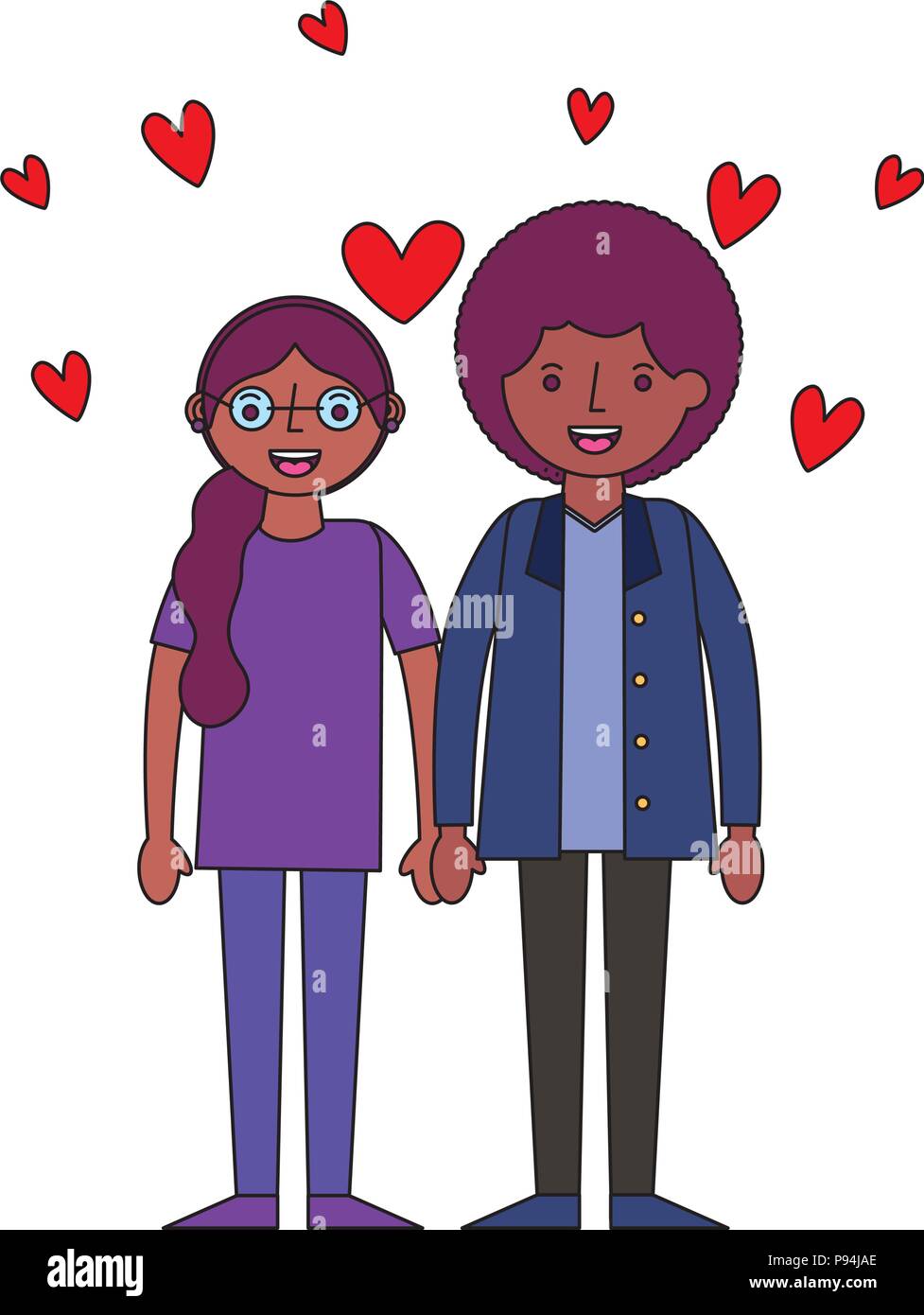 couple romantic holding hands and hearts love vector illustration Stock ...