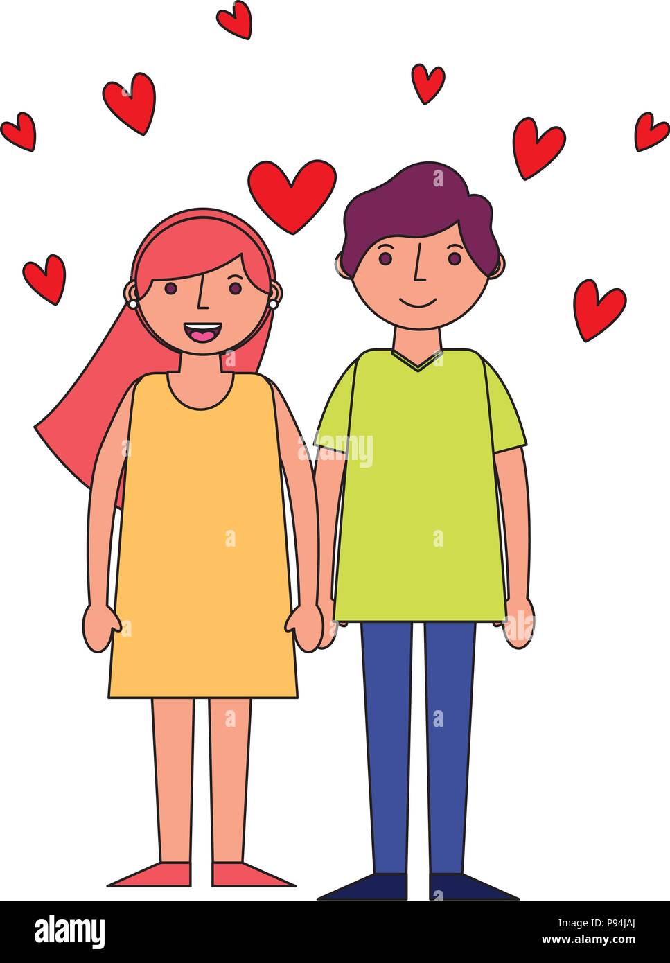 couple romantic holding hands and hearts love vector illustration Stock ...