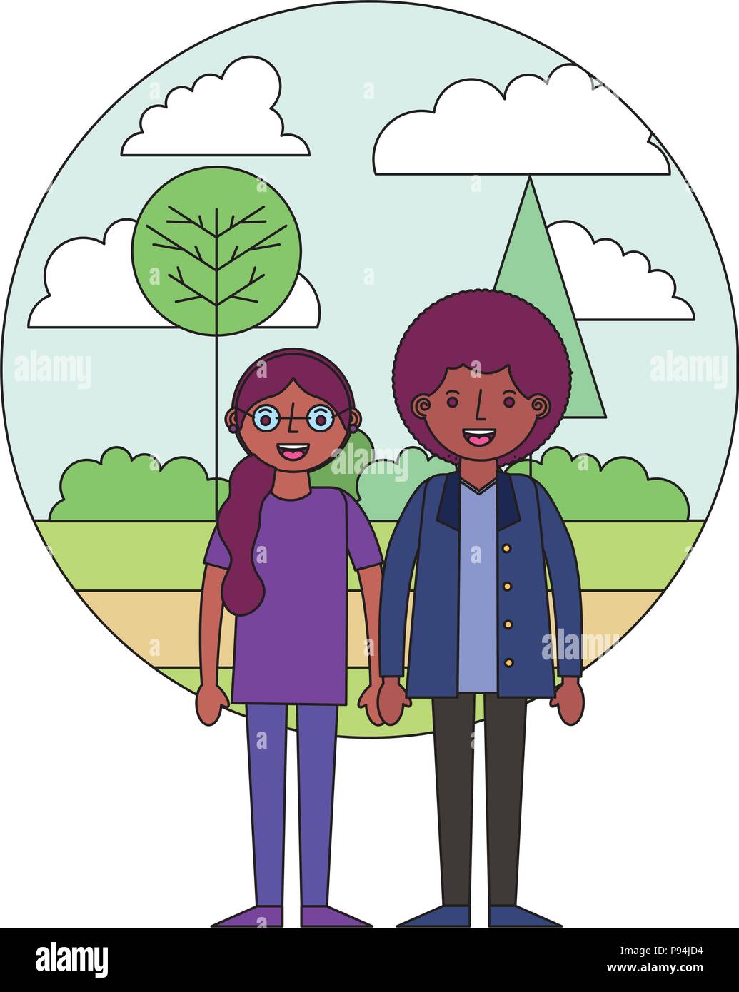 couple holding hands in the park vector illustration Stock Vector Image ...