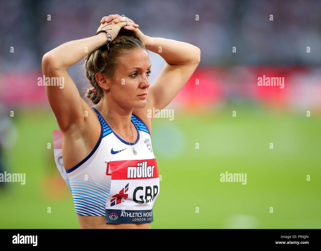 Great Britain's Meghan Beesley competes in the 400m Hurdles during day