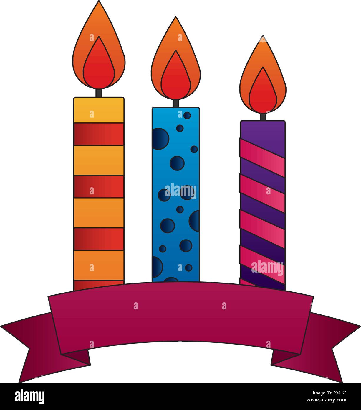 three decorative candles birthday ribbon vector illustration Stock