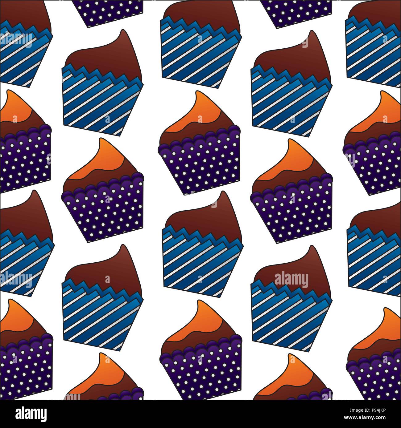 sweet cupcakes delicious birthday decoration pattern vector ...