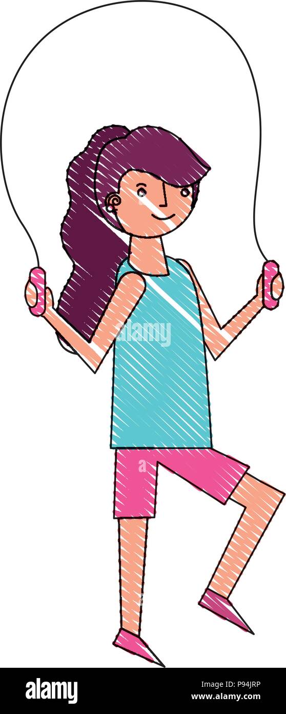young woman jump rope activity vector illustration drawing Stock Vector ...