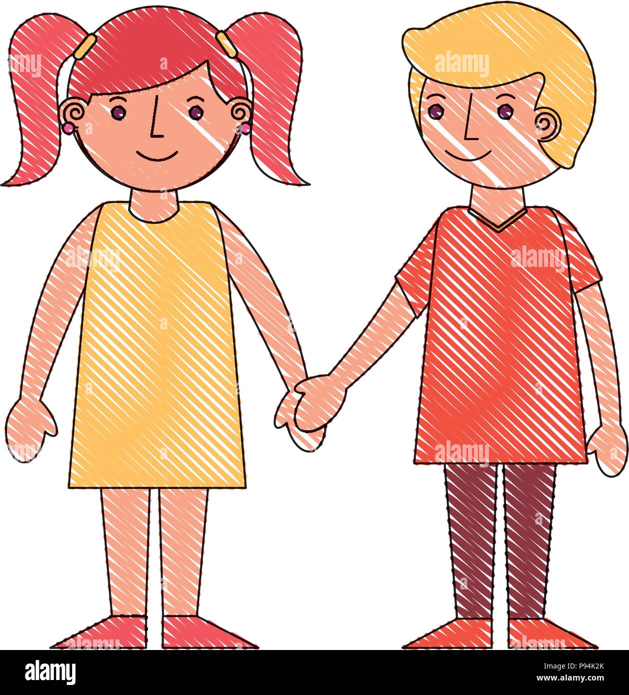 Cute Boy And Girl Holding Hands Friends Vector Illustration Drawing Stock Vector Image Art Alamy