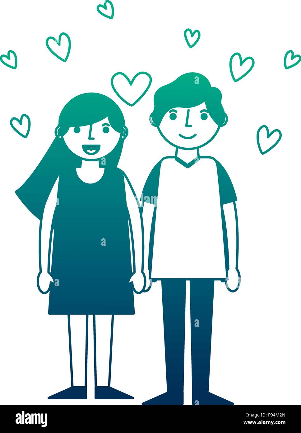 couple romantic holding hands and hearts love vector illustration neon ...