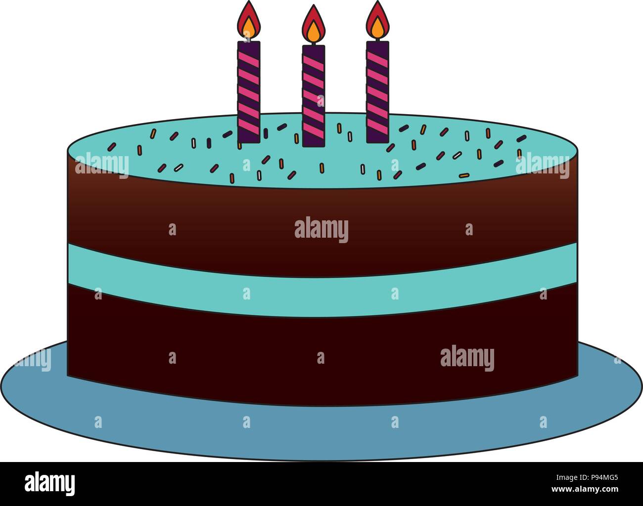 delicious chocolate birthday cake with candles vector illustration