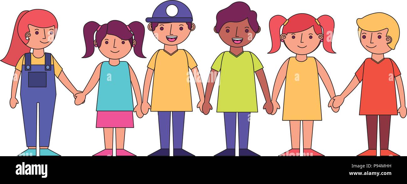 group little childrens holding hands vector illustration Stock Vector ...