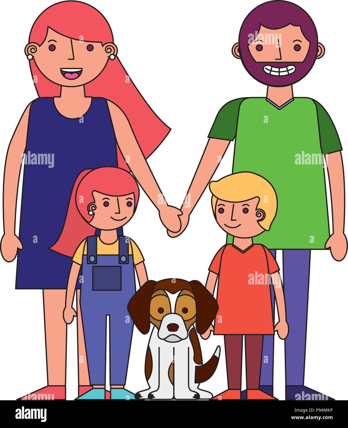 happy family mom dad son daughter and dog mascot vector illustration ...