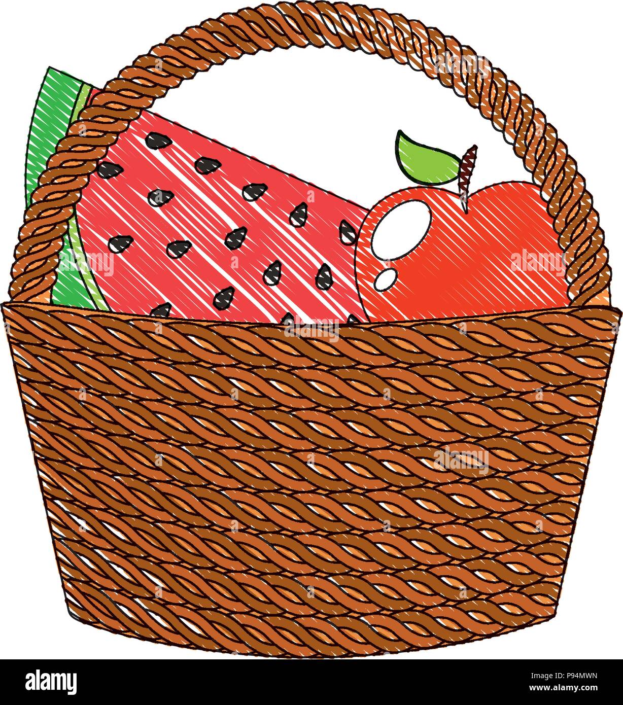 wicker basket with fresh fruits vector illustration drawing Stock Vector  Image & Art - Alamy