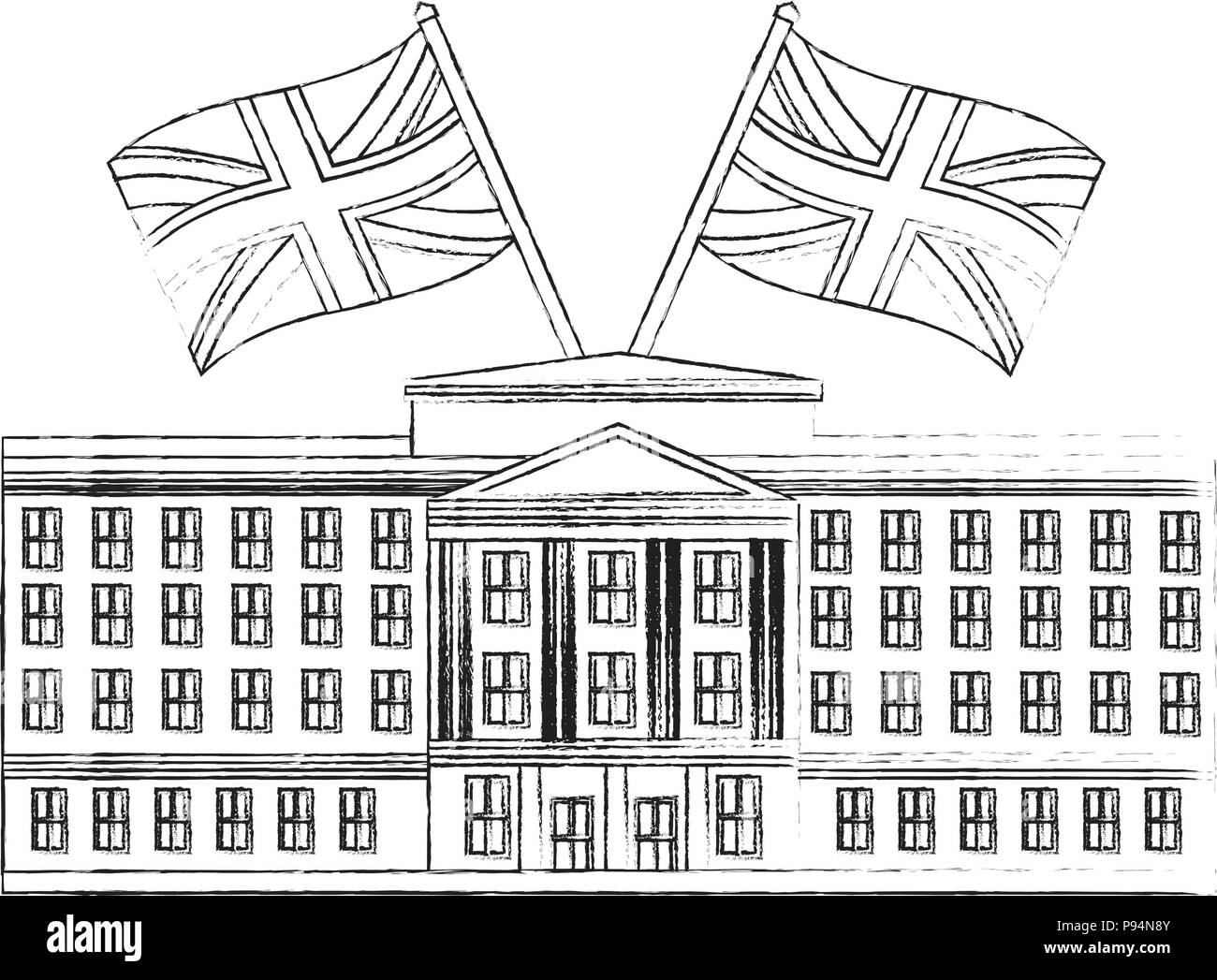 buckingham palace crossed flags england Stock Vector