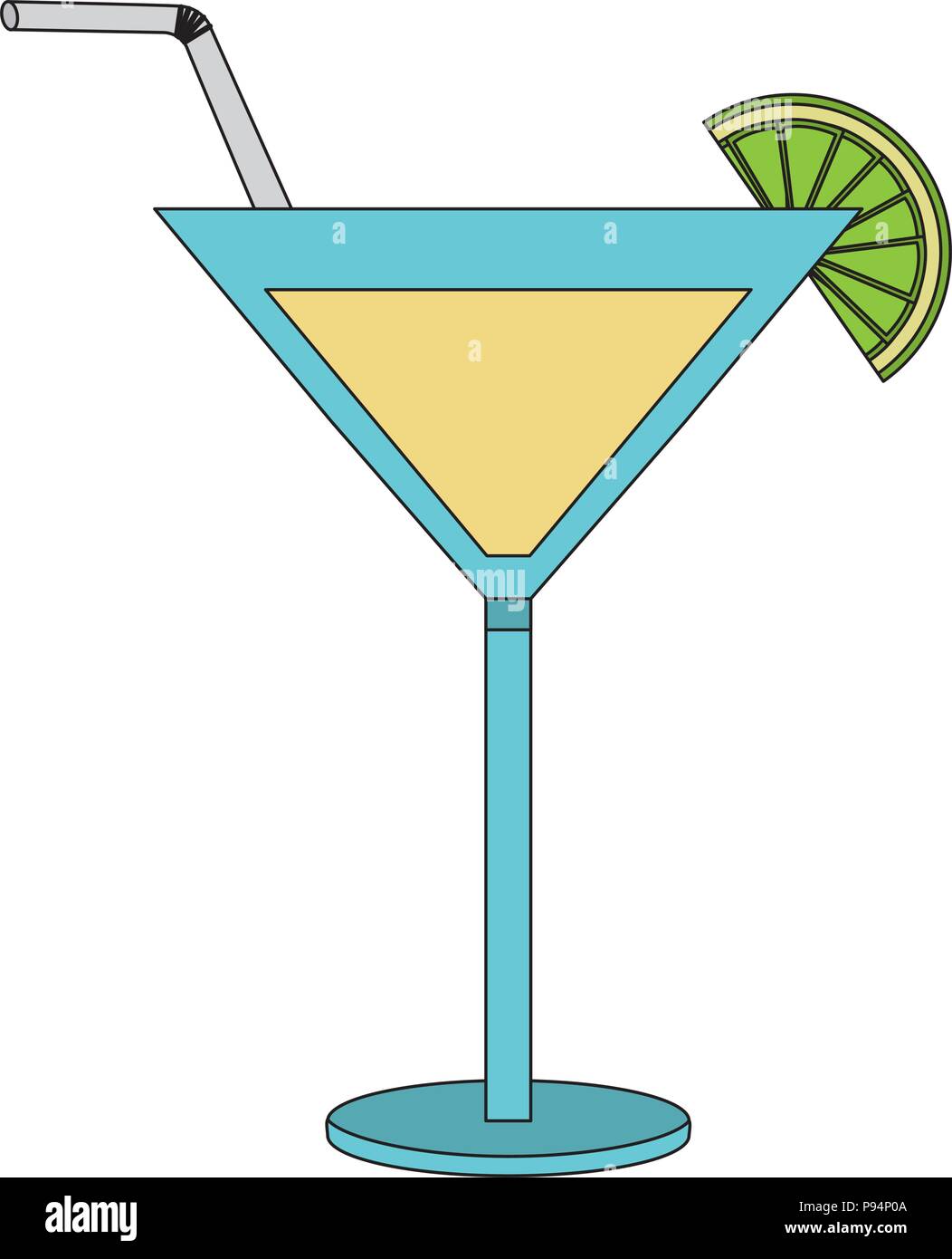 cocktail glass drink alcohol lemon straw Stock Vector