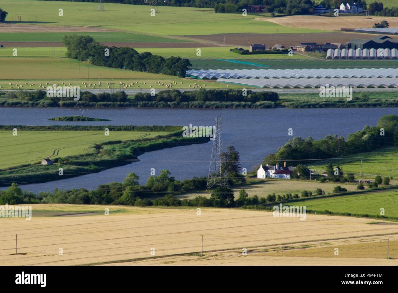 Confluence of the River Earn and River Tay amid Summer Farmland of the
