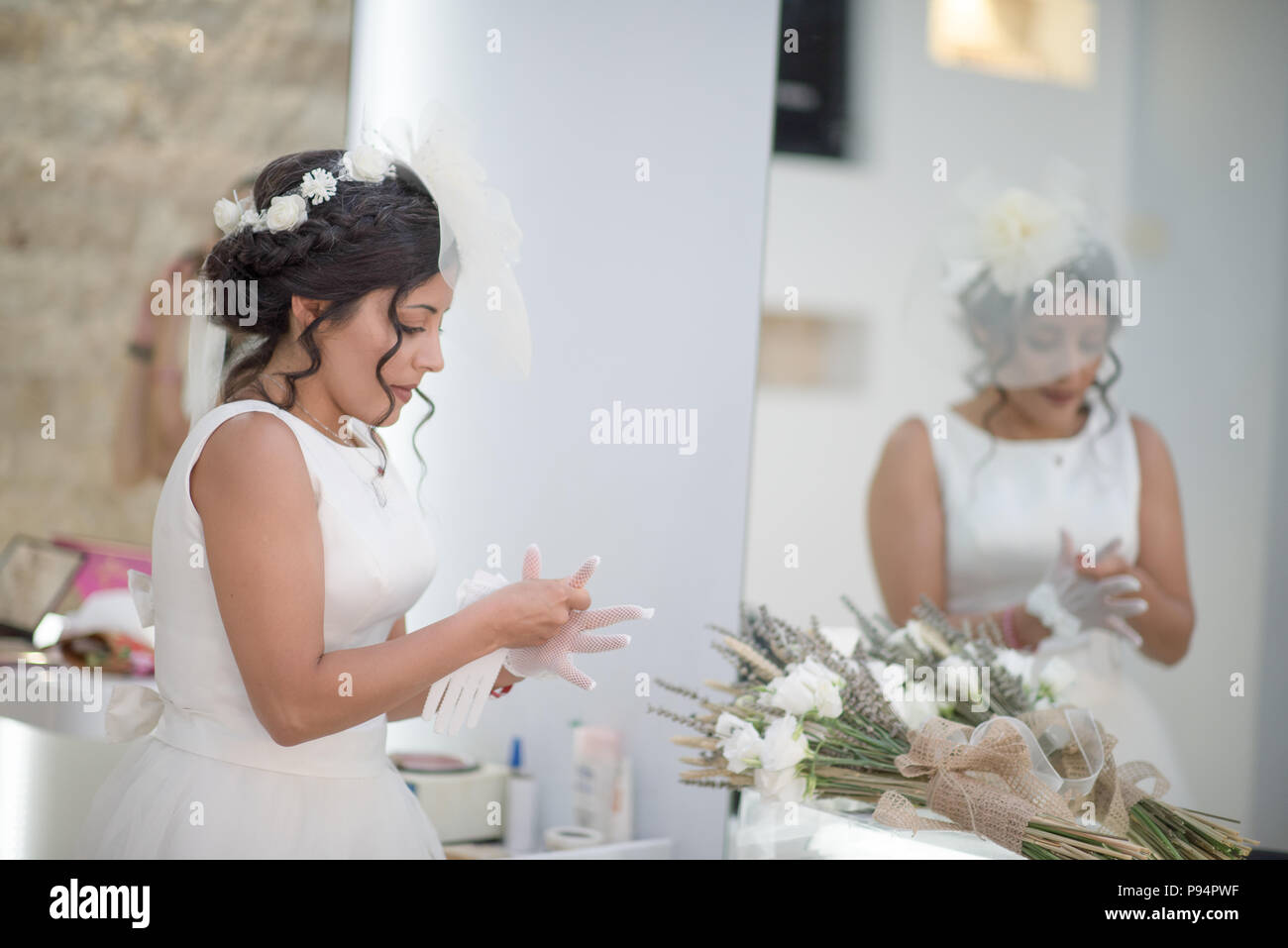 Bride Preparing For The Wedding Ceremony Make Up Hair Dresser