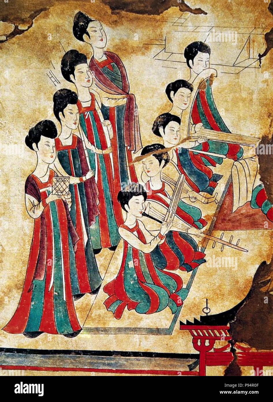 A Group of T'ang Dynasty Musicians from the Tomb of Li Shou (Li Shou). Stock Photo