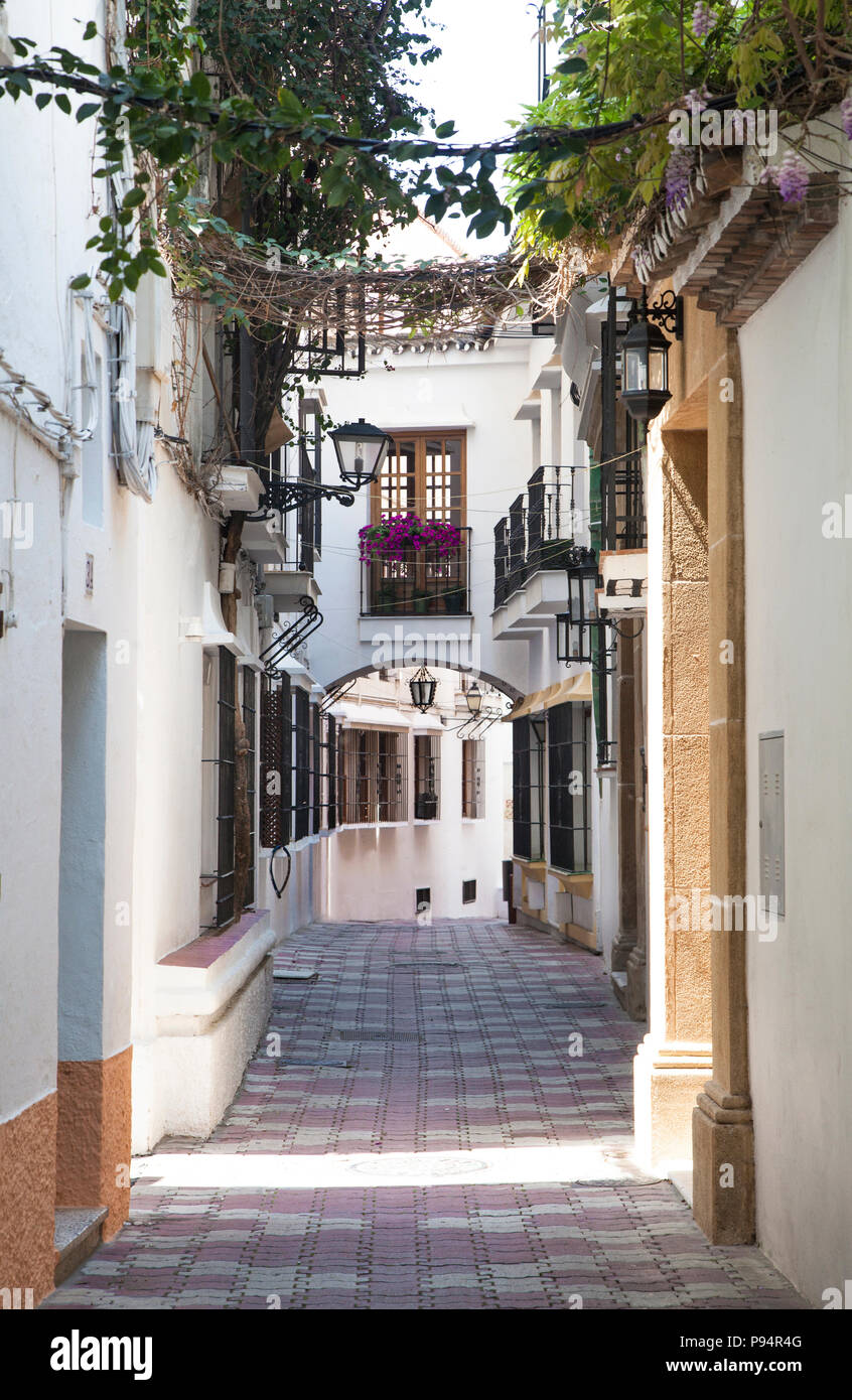 Street in Marbella old town (Malaga, Andalusia, Spain.) Stock Photo