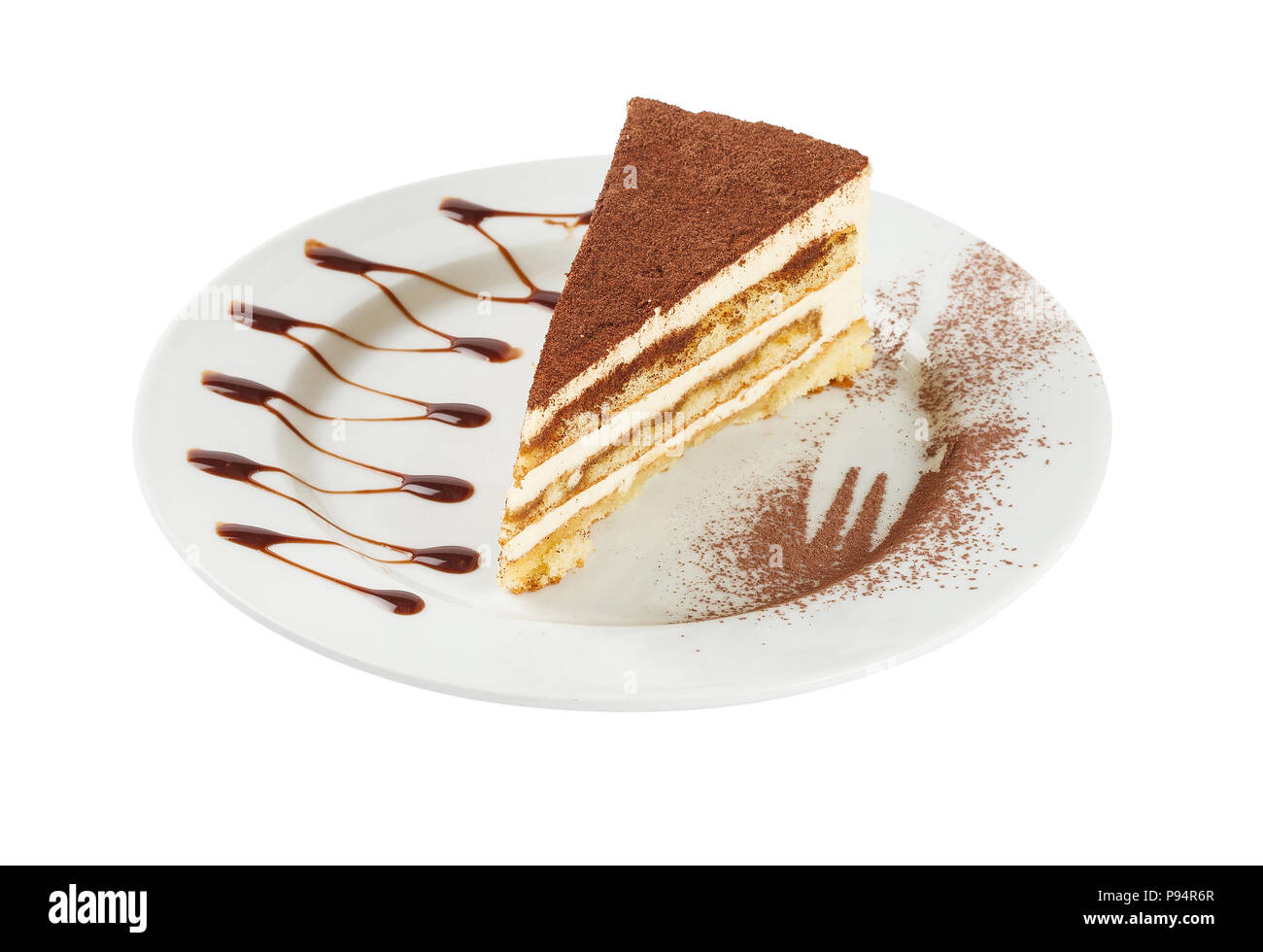 Slice of tiramisu cake isolated on white background. Include clipping path Stock Photo