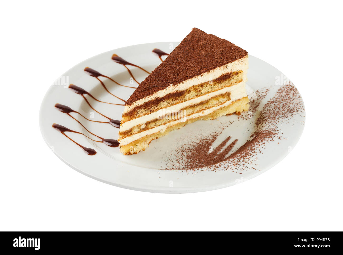 Slice of tiramisu cake isolated on white background. Include clipping path Stock Photo
