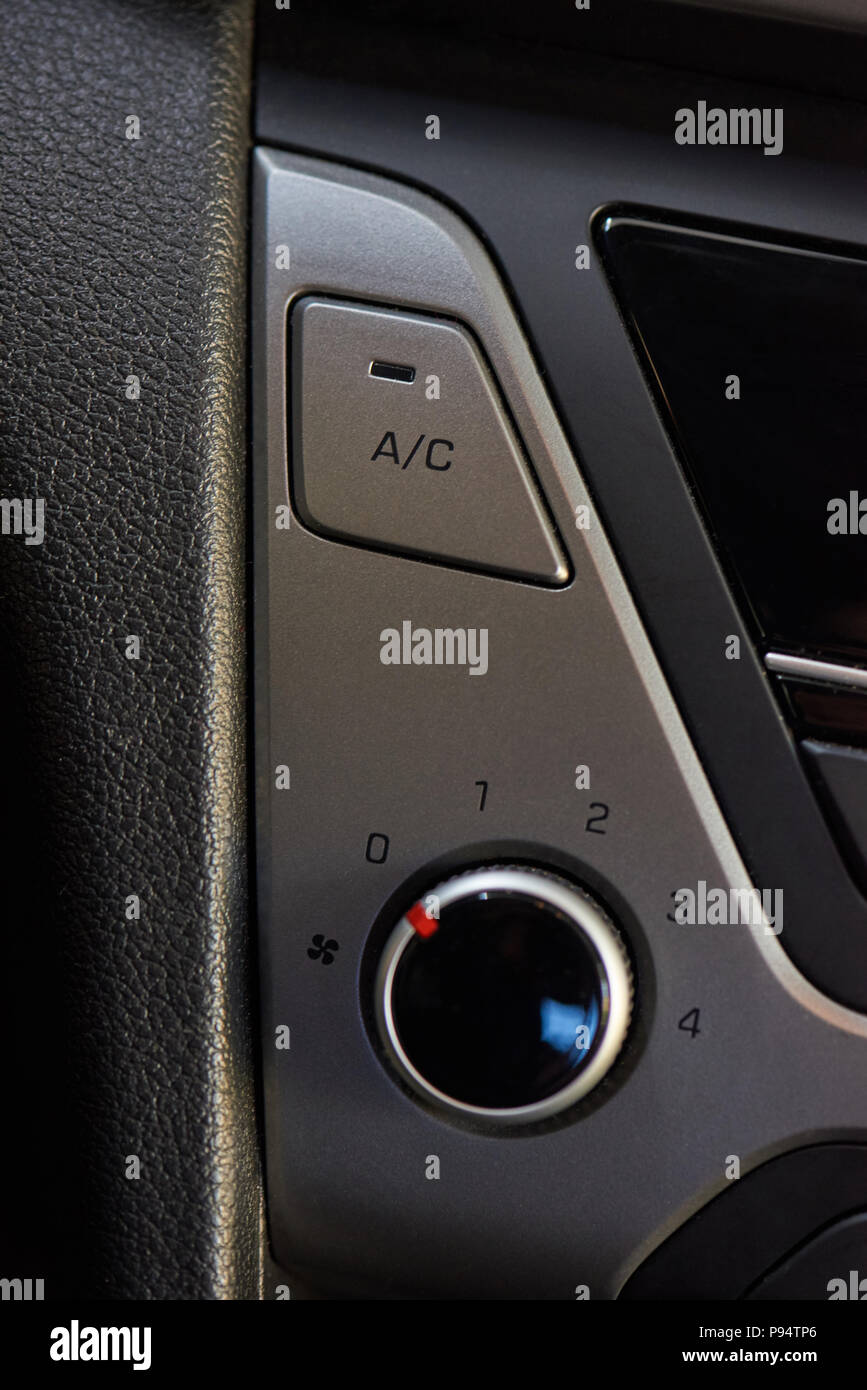 Air conditioning control button close-up in modern car Stock Photo